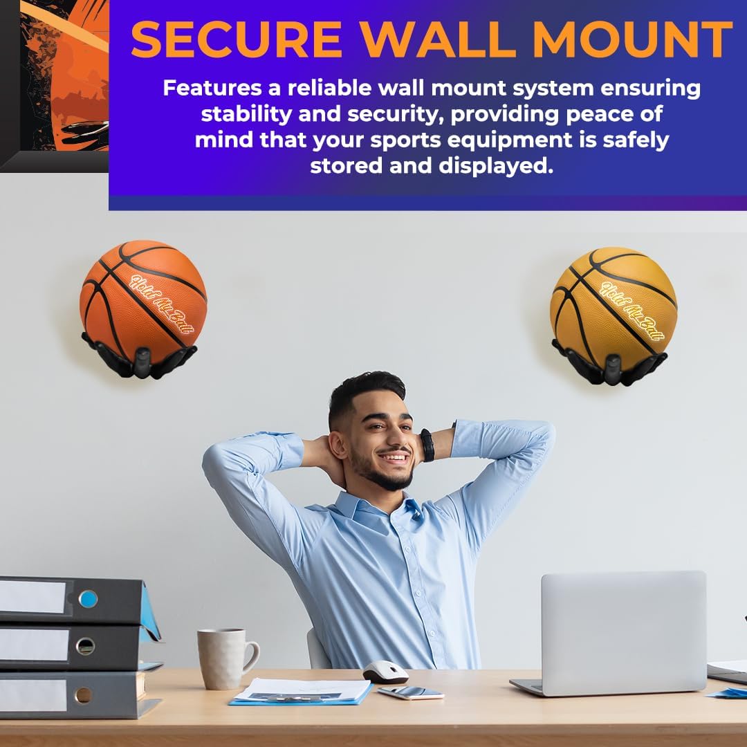 Skiennix Wall-Mounted Ball Holder - Premium Resin Display for Basketball, Soccer, Football | Secure Sports Room Decor