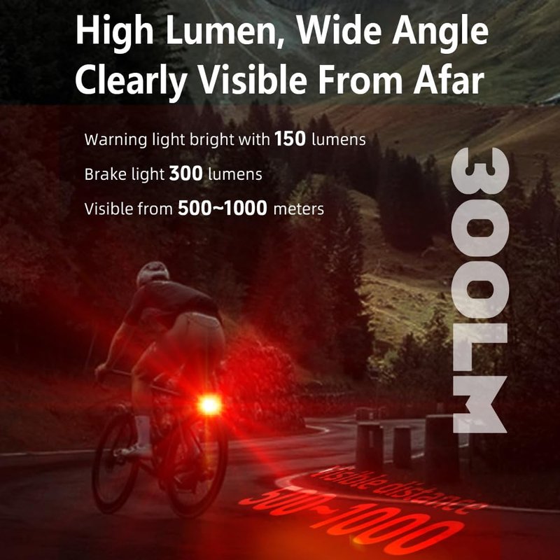 Smart Bike Tail Lights, Rechargeable Bike Lights for Night Riding, Waterproof IP66 Rear Bicycle Light Auto On/Off & Long Standby, Wireless Bicycle Taillights Waterproof IP66 Bike Accessories