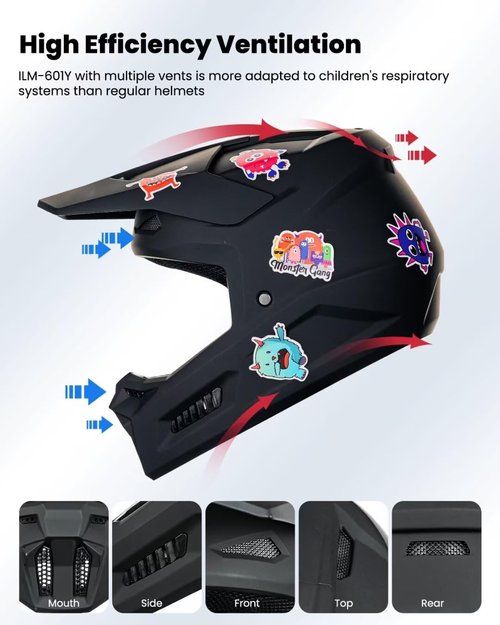 ILM Youth Dirt Bike Helmet - Stylish Stickers & Goggles Included | DOT Certified MT601Y