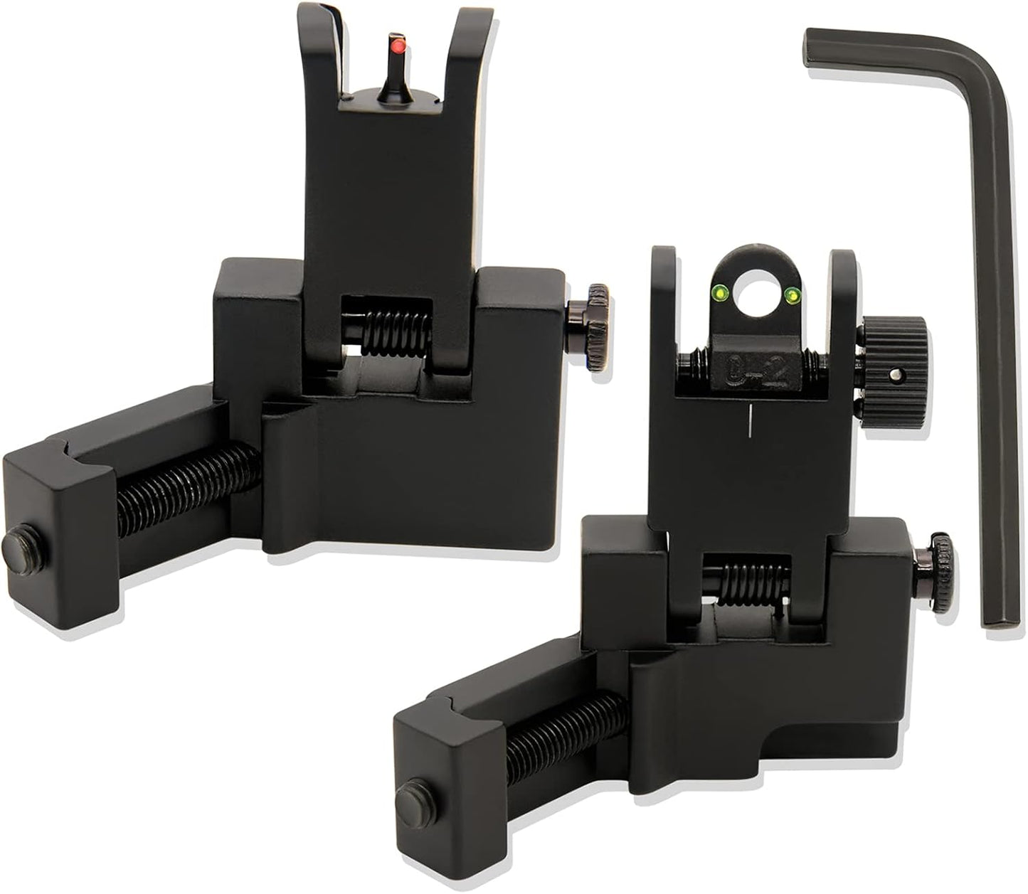 45 Degree Offset Flip Up Iron Sights by [Brand Name] - Low Profile Fiber Optic Front & Rear Sights with Red/Green Dots for Picatinny Rails