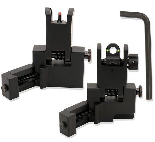 45 Degree Offset Flip Up Iron Sights, Rapid Transition Backup Fiber Optics Iron Sights Low Profile Front and Rear Sights with Red and Green Dots Compatible with Picatinny Weaver Rails