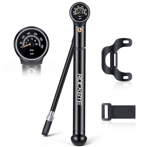 POWVINE Shock Pump for Bike,Portable Frame Pump with 300PSI,High Pressure Bike Air Fork/Shock Pump,Mini Pump Fits Presta & Schrader Valve
