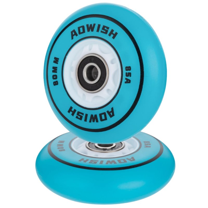 AOWISH Light-Up 80mm 85A Ripsurf Wheels with ABEC-9 Bearings for RipStik DLX Caster Board and Deluxe Junior Skateboard - Glow in The Dark (Set of 2) (Blue)