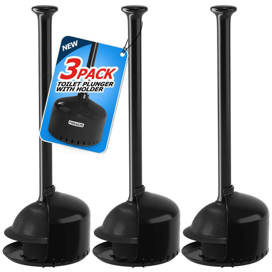 FORASTO 3Pack Toilet Plunger with Holder, Plungers for Bathroom with Holder, Toilet Plunger with Cover, Bathroom Plunger, Bathroom Decor, Toilet Bowl Cleaners, Bathroom Accessories, Black