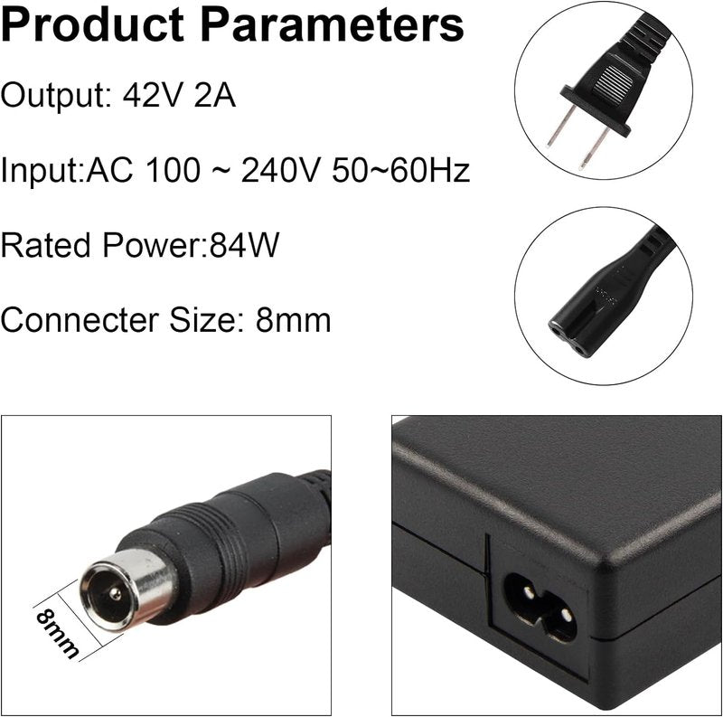 Replacement for Segway Ninebot ES1 ES2 ES4, 42V 2A Power Charger Adapter Cable for Xiaomi M365, Spin, Skip, Bird, Lime, Lime-S for 36V Li-ion Battery