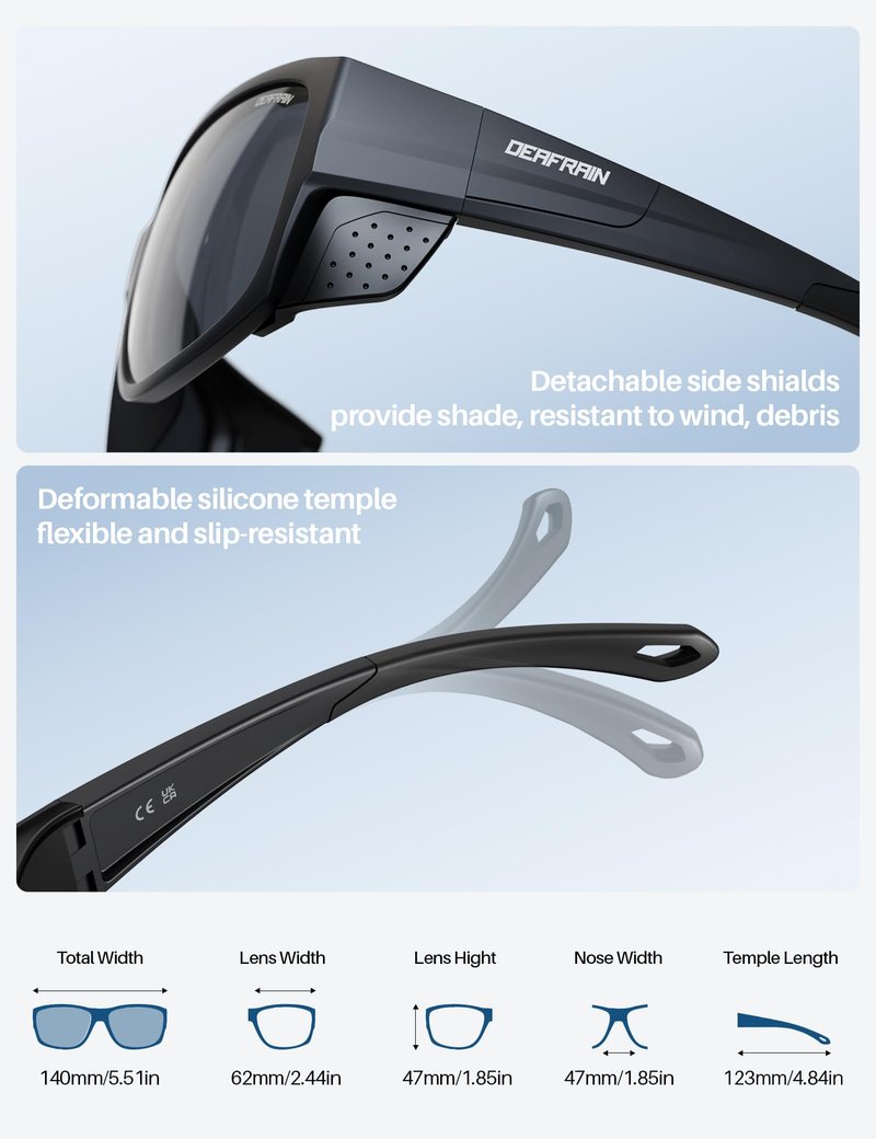 DEAFRAIN Sport Polarized Sunglasses for Men Women with Removable Side Shields for Hiking Skiing Climbing Running Traveling Classes UV400 Protection