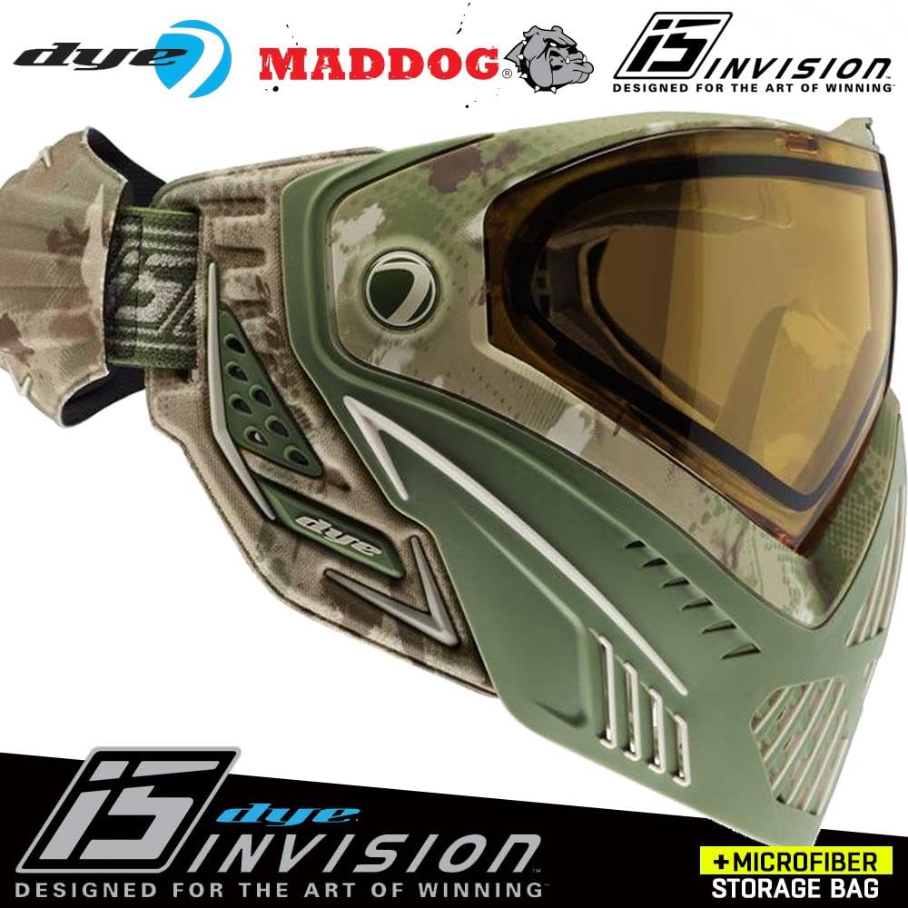 Maddog Dye i5 Thermal Dual-Pane Anti-Fog Lens Paintball Airsoft Mask Goggle System Combo with Microfiber Storage Bag | High Performance Safety Certified Protection - DyeCam