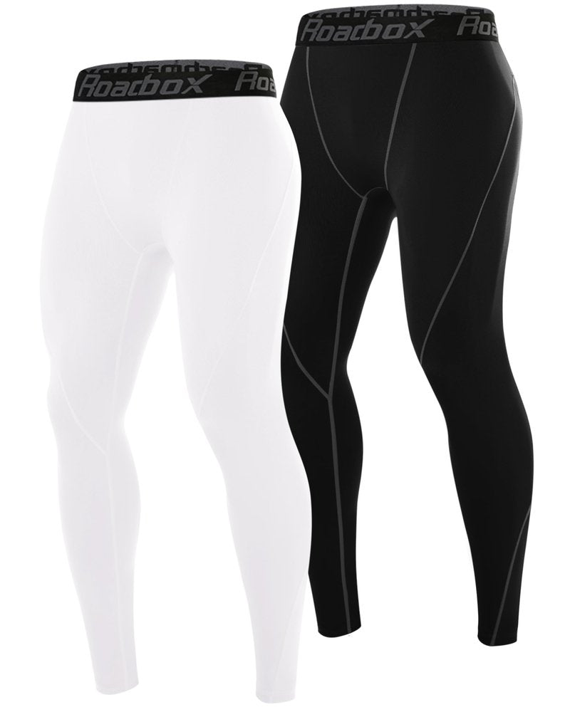 Roadbox 2 Pack Men's Compression Pants, Quick Dry Running Tights Workout Leggings, Athletic Base Layer for Gym Football Yoga