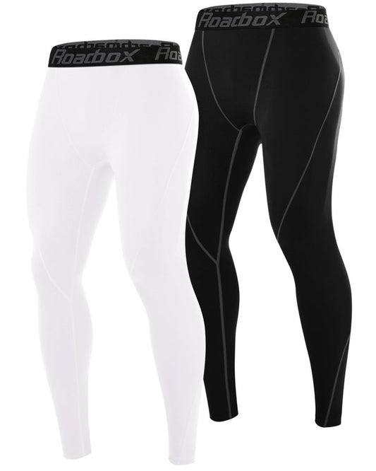 Roadbox 2 Pack Men's Compression Pants, Quick Dry Running Tights Workout Leggings, Athletic Base Layer for Gym Football Yoga