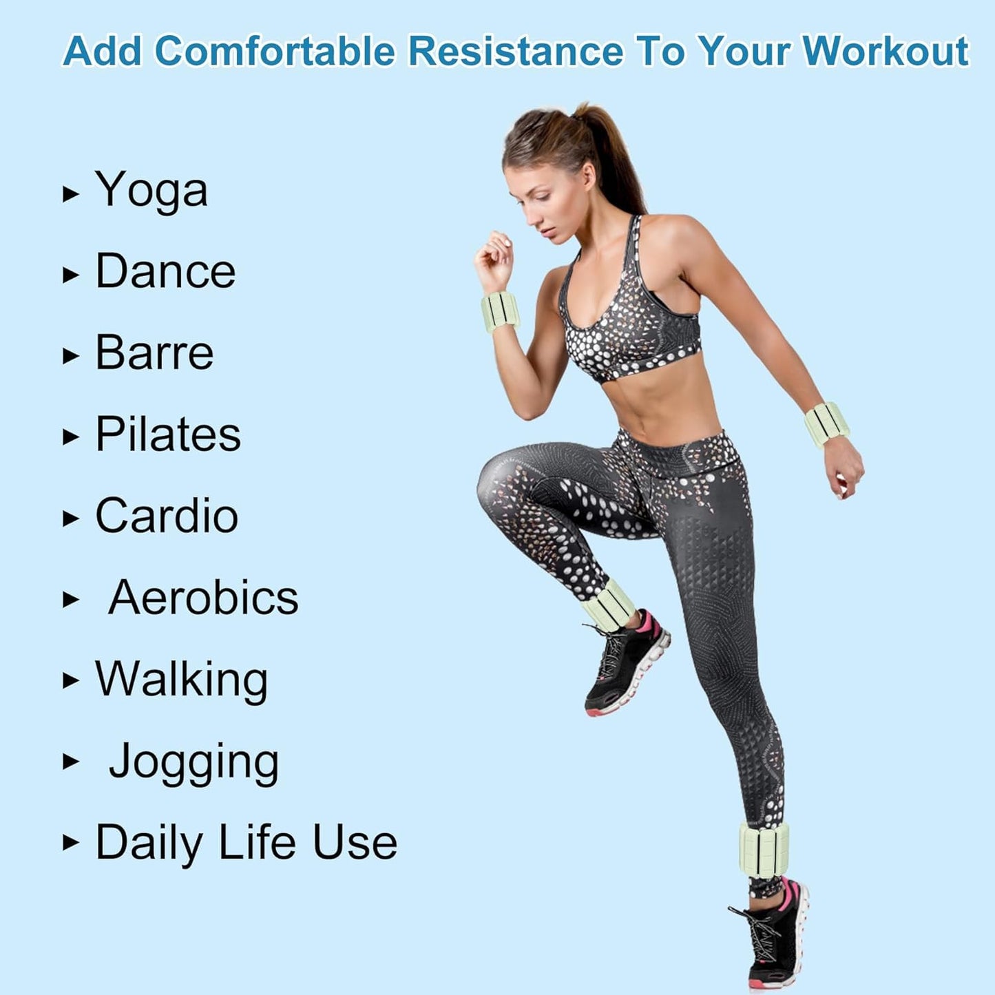 Adjustable Wrist & Ankle Weights - Set of 2, Wearable Wrist & Ankle Weights Bracelet for Yoga, Dance, Barre, Pilates, Cardio, Aerobics, Walking (Oliver Green, 1Lb*2)