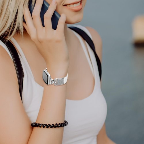 HAYONLIY Magnetic Bands Compatible for Fitbit Sense 2/Fitbit Versa 4/Fitbit Sense/Fitbit Versa 3, Mesh Stainless Steel Bling Strap, Dressy Replacement Adjustable Wristband for Women-Silver
