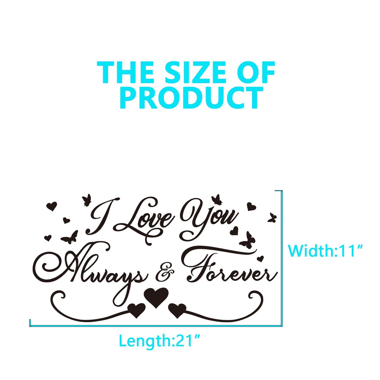 AnFigure Love Quotes Wall Stickers: Inspirational Vinyl Art Couples Wall Decals for Home Bedroom Bathroom Living Room - I Love You Always & Forever 21"X11"