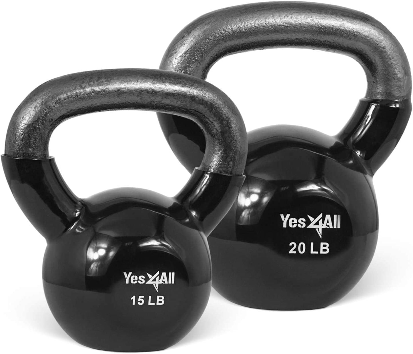 Yes4All Kettlebell - Vinyl Coated Cast Iron Set with Stable Flat Bottom for Full Body Workouts