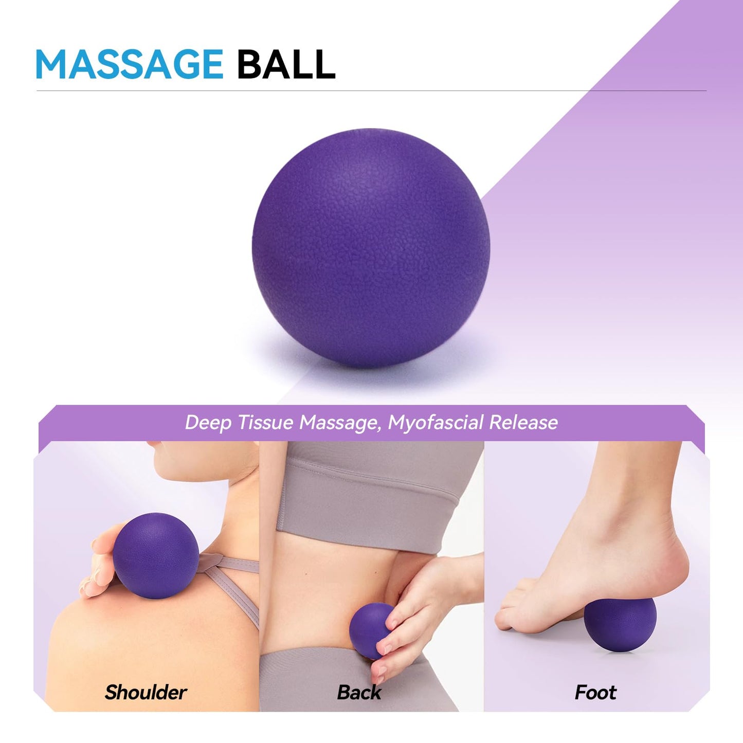 Zmarthumb 5 in 1 Foam Roller Set, High Density Fitness Exercise Foam Roller for Deep Tissue Muscle Massage, Massage Roller, Massage Ball, Resistance Band, for Whole Body(Purple)