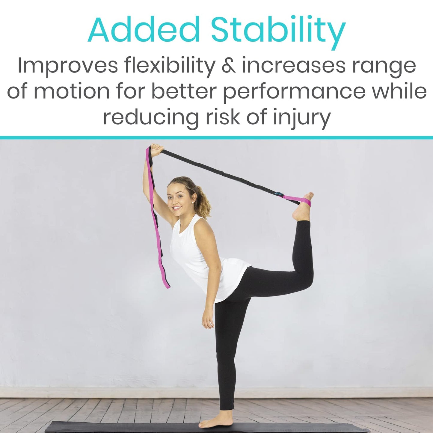 Vive Stretch Strap (75" - 10 Loops) - Leg Stretch Band to Improve Flexibility - Stretching Out Yoga Strap - Exercise and Physical Therapy Belt for Rehab, Pilates and Gymnastics with Guide Book