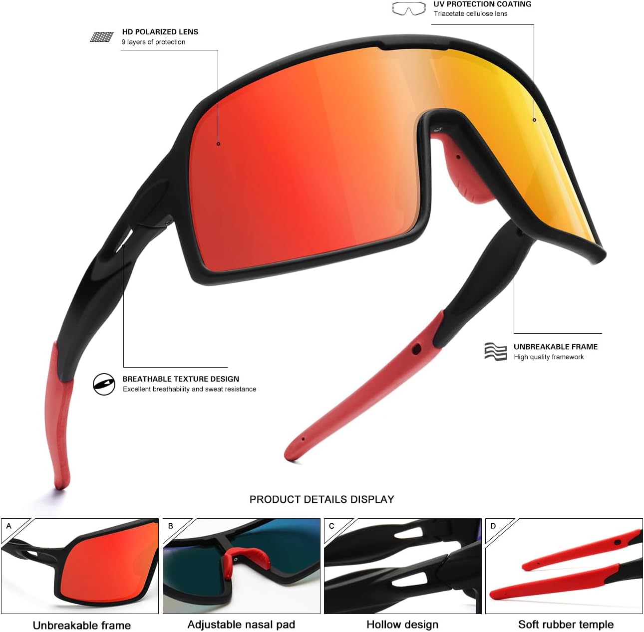 SEKKAF Polarized Sports Sunglasses - UV Protection Cycling Glasses for Men & Women | Ideal for Running & Fishing