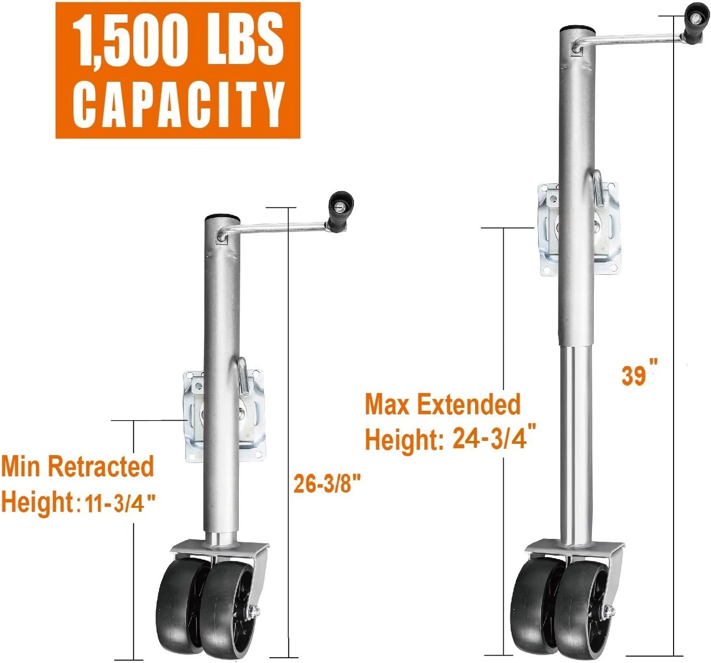 Big RED 1500 Lbs Capacity Boat Trailer Jack - Dual Wheel, 6 Inch, Swing-Back Design | ATR39002R