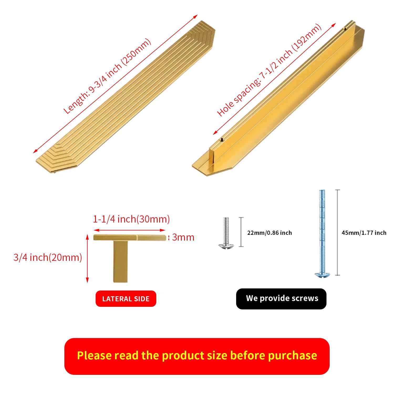 BaiNong Brass Cabinet pulls Brushed Drawer pulls Modern Gold Cabinet Cabinet Handles Drawer Handles for Dresser (2Pack-9.8inch Polygon)