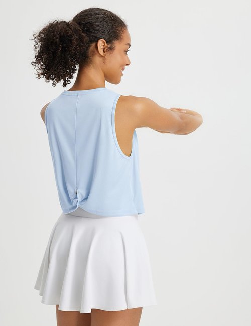 baleaf Workout Tops for Women Cropped Back Knotted Sleeveless Tank Tops Quick Dry Athletic Gym Yoga Running Shirts Loose Fit UPF50+ Light Blue XL