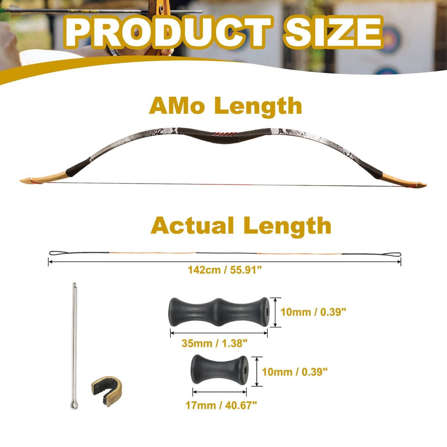 PATIKIL 56 Inch Bow String Replacement, Archery Bowstrings Accessories 12 Strands Bowstring with Finger Guard & 2 Brass Nock Points for Traditional Recurve Longbow, Black-Orange