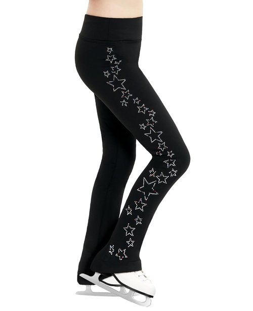 Gogokids Girls Ice Skating Leggings, Kids Fleece Thermal Black Dancing Trousers