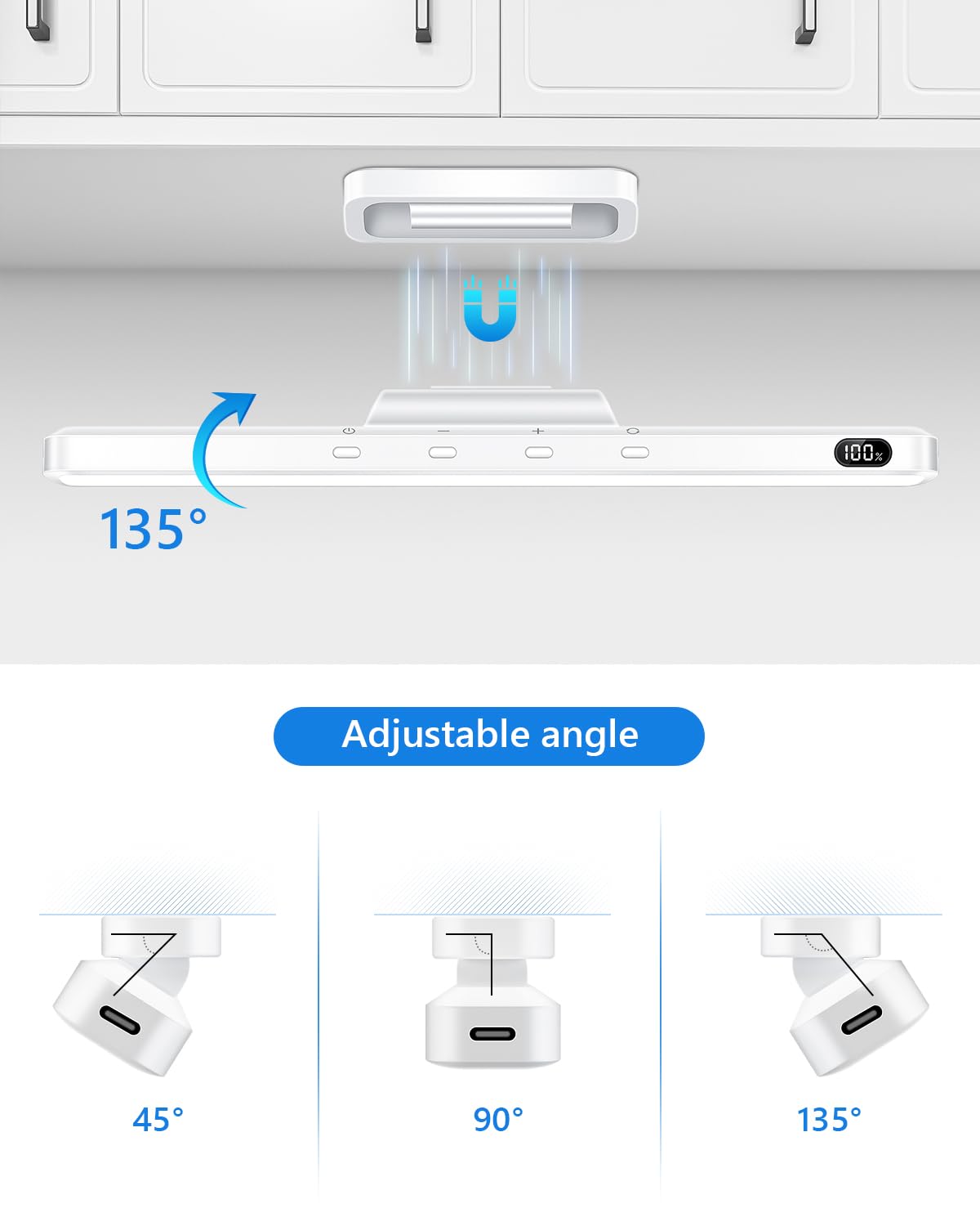 WILLED 5W Vanity Lights for Mirror, Eye-Friendly Mirror Light, 2500mah Rechargeable Under Cabinet Lights with Battery Display, Button Control Magnetic Light Bar for Closet, Bathroom and Desk