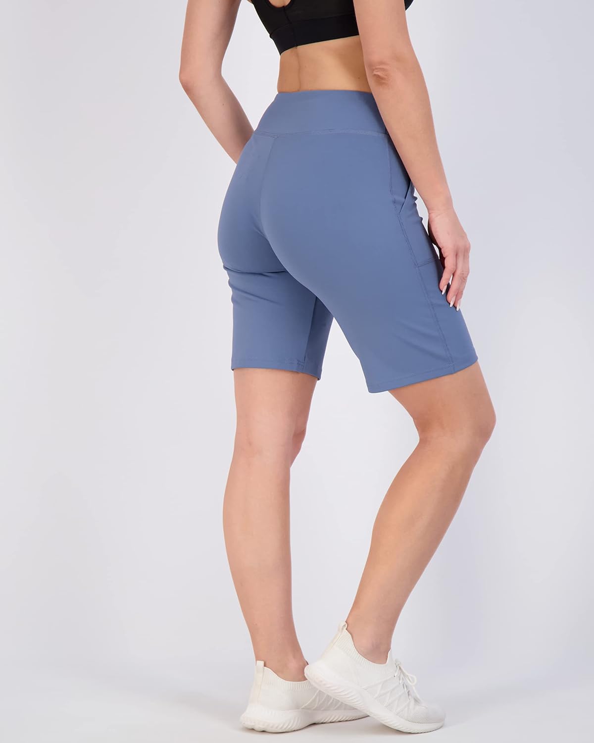 Real Essentials Women's Bermuda Shorts - 9" High Waisted with Pockets | Casual Athletic (Plus Size Available)