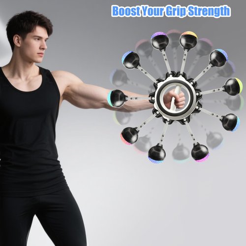 360-Degree Hand-Crank Forearm Trainer, Metal Upper Body Workout Equipment for Arms, Shoulders and Chest, Portable Fitness Tool, White