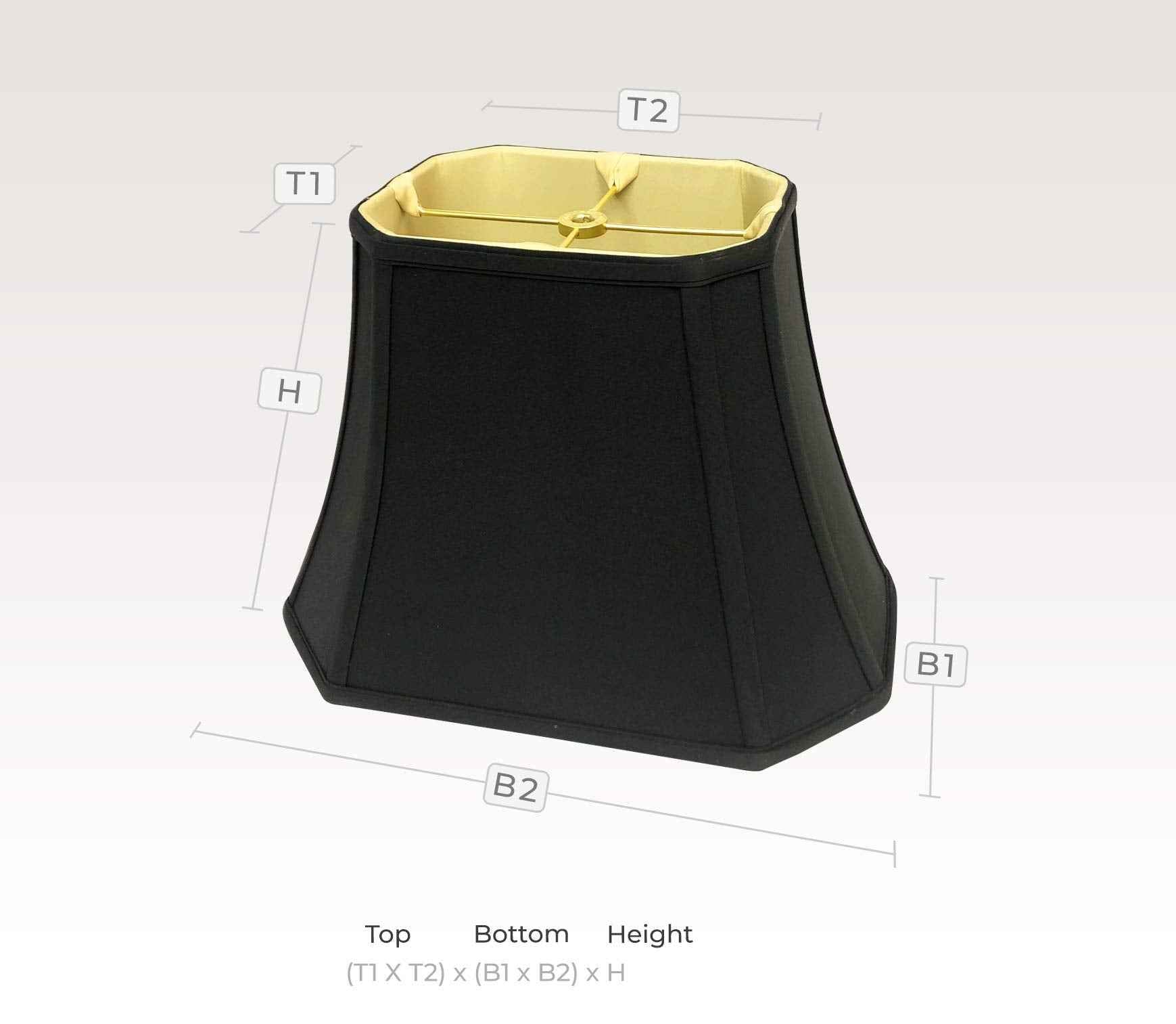 Royal Designs, Inc. BSO-710-14BLK Rectangle Cut Corner Basic Lamp Shade, 8 x 14 x 10.5, Black with Gold