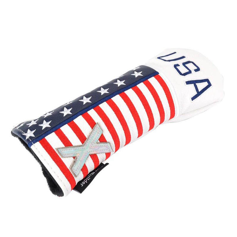 GOOACTION 1PC USA Golf Club Hybrid Head Cover with Creative Stars and Stripes American Flag Pattern Synthetic Leather Patriotic Golf Headcovers (Tag X)