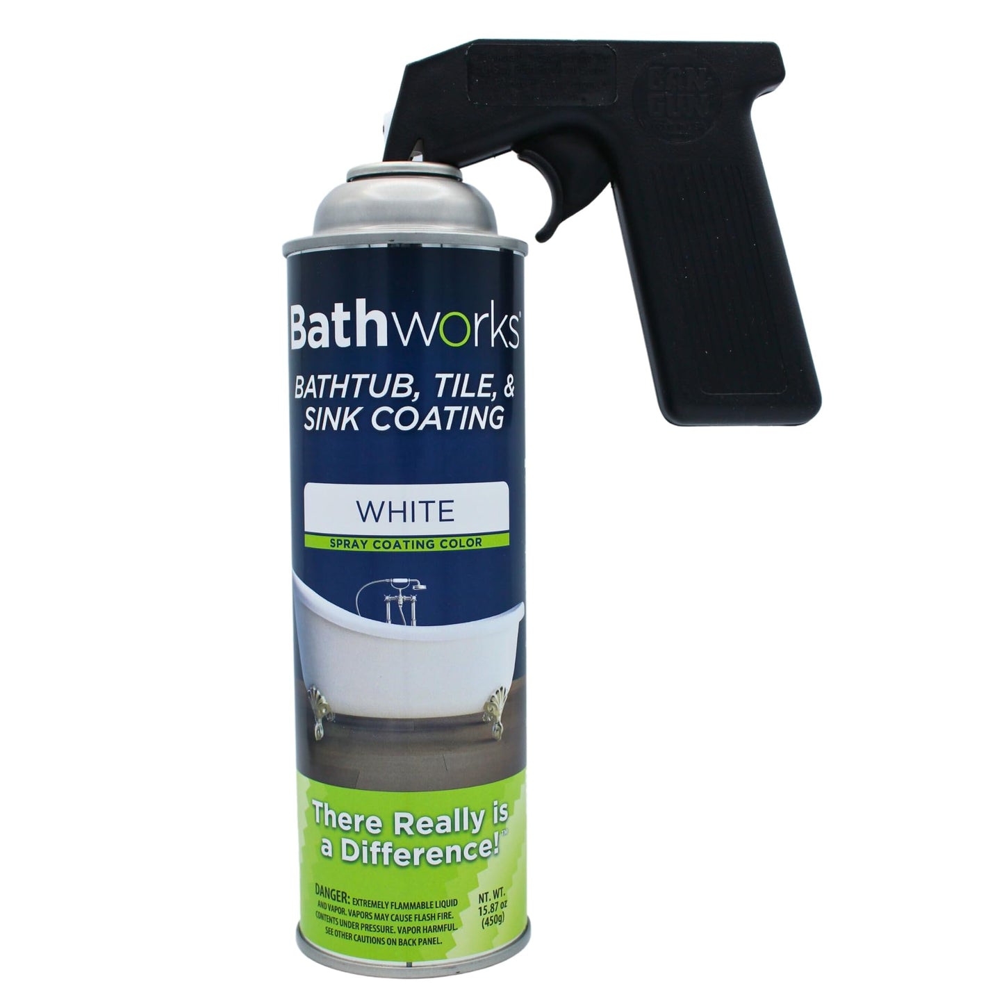 Bathworks Bathtub Refinishing Kit (WHITE); 2 Spray Cans; for Tub, Tile, & More; 32oz of Resin Paint; 24-hour dry time; with bonus comfort grip