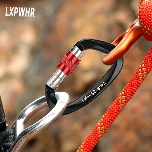 LXPWHR D Shape Carabiner 25KN Heavy Duty Climbing Mountaineer Expanding exploratory Caverns Connection Protection Locking Carabiner Clip Carabiner Screw Lock Hammock Camping Outdoor Equipment…