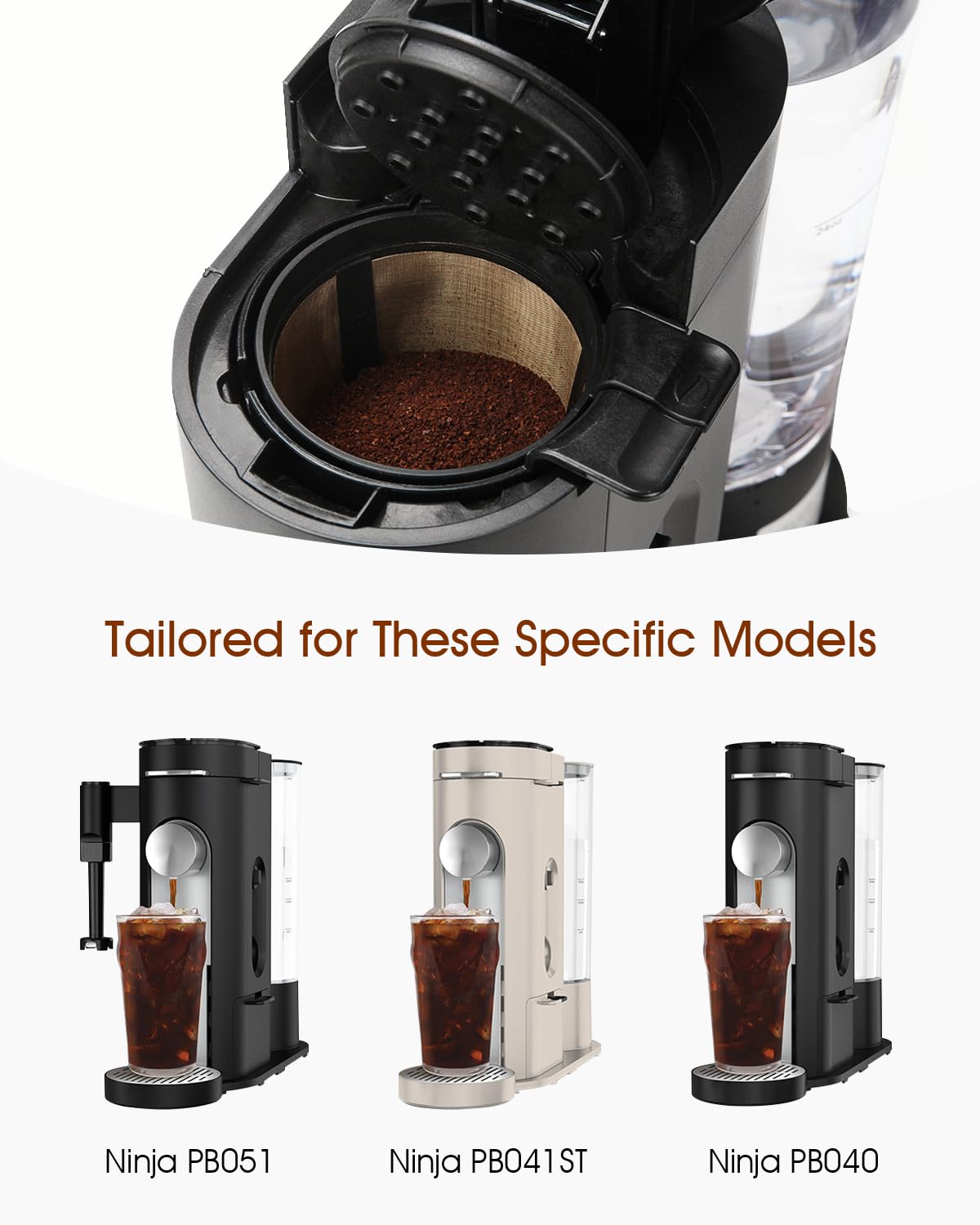 Permanent Coffee Filter for Ninja PB051 / PB040 / PB041ST - Compatible with Ninja Pods & Grounds Coffee Maker - Reusable Gold 304 Stainless Steel Mesh - Eco-Friendly Coffee Pod Accessory (1, Black)