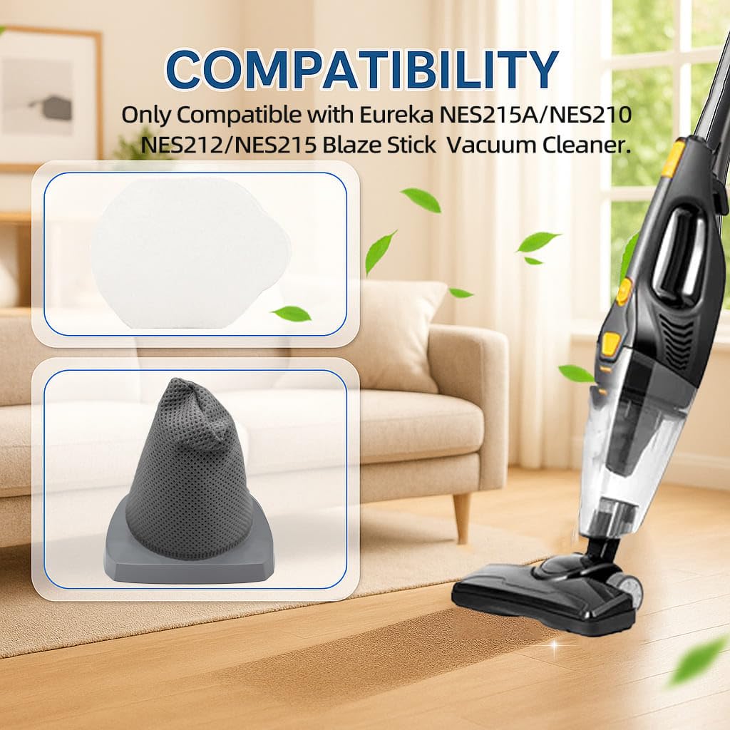 YUJINRU 4 PCS Replacement Filters Compatible with Eureka NES215A/ NES210/ NES212/ NES215 Blaze Stick Vacuum Cleaner, Fits Model N0101 N0102 Series,2 Pack Vacuum Filters & 2 Pack Pre-Motor Filters