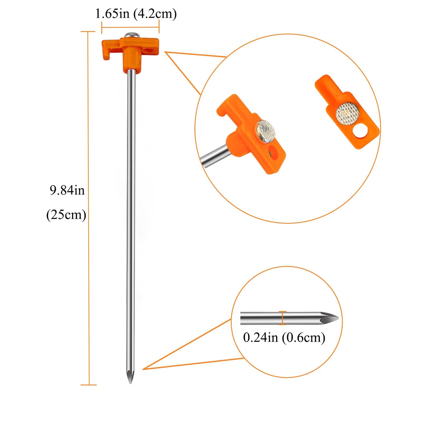 Neehows 20 Pcs Tent Stakes Heavy Duty Ground Stake for Camping, 10 Inch Galvanized Non-Rust Metal Tent Pegs Tent Spikes Yard Stakes for Outdoor Canopy Garden Hiking -Orange