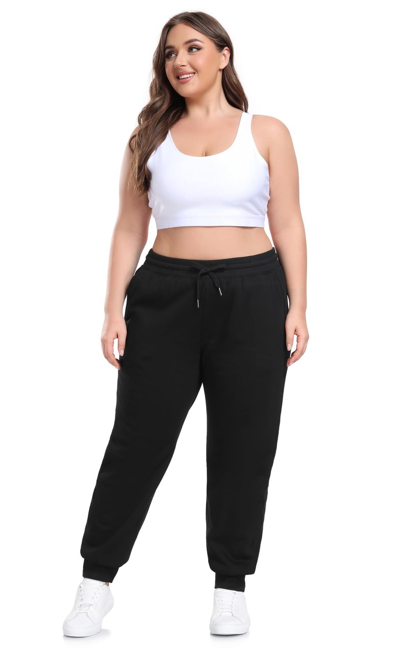 ZERDOCEAN Women's Plus Size Sherpa Fleece Lined Sweatpants Athletic Joggers Thermal Winter Warm Pants Drawstring Black 5X