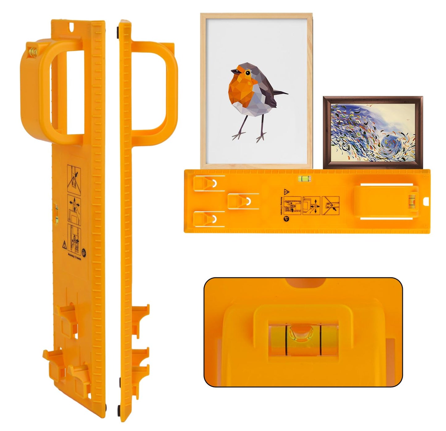 Picture Hanging Kit with Position Nail, Picture Hanging Tool with Level, Perfect Wall Picture Hanger for Frame, Art, Painting, Photo, Poster