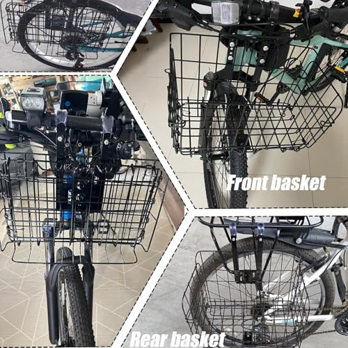 Bicycle Front Basket - Folding Wire Basket with Handles - Black