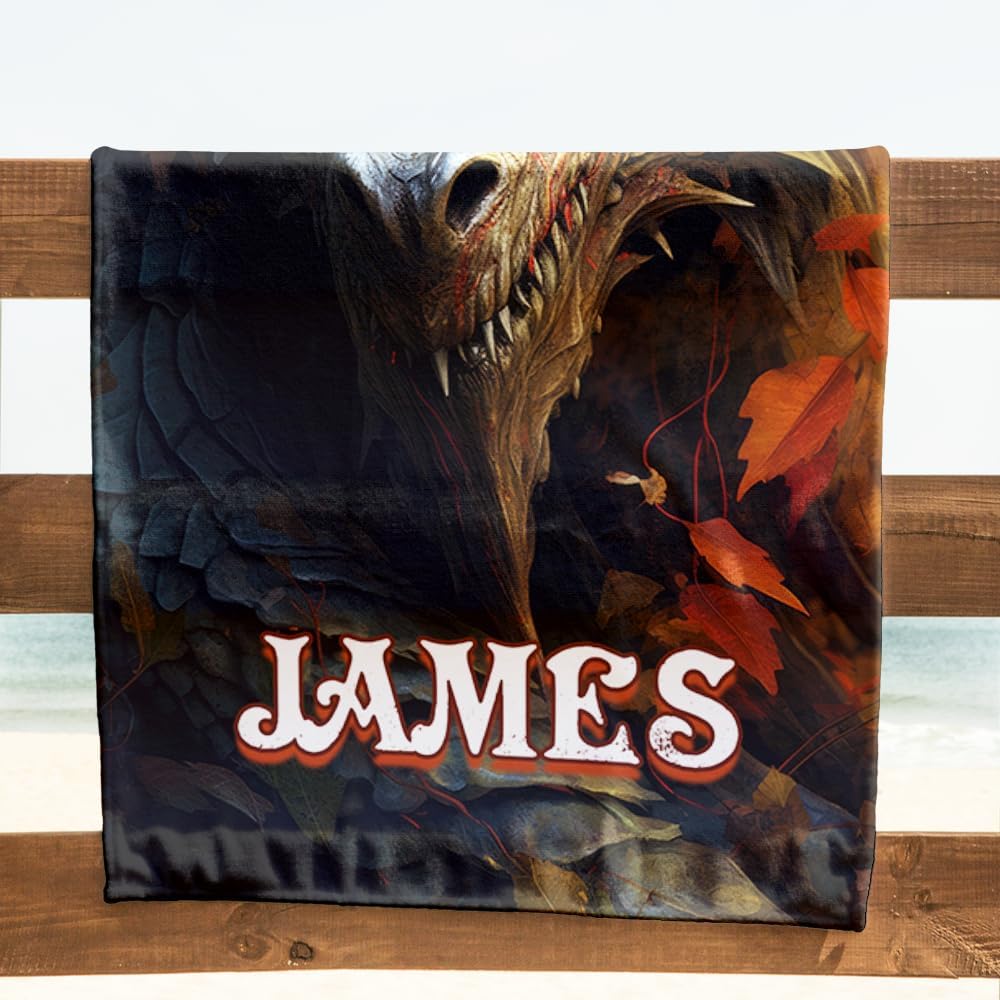 Personalized Dragon Beach Towel - Custom Black Dragon Design for Kids & Adults | Large Size