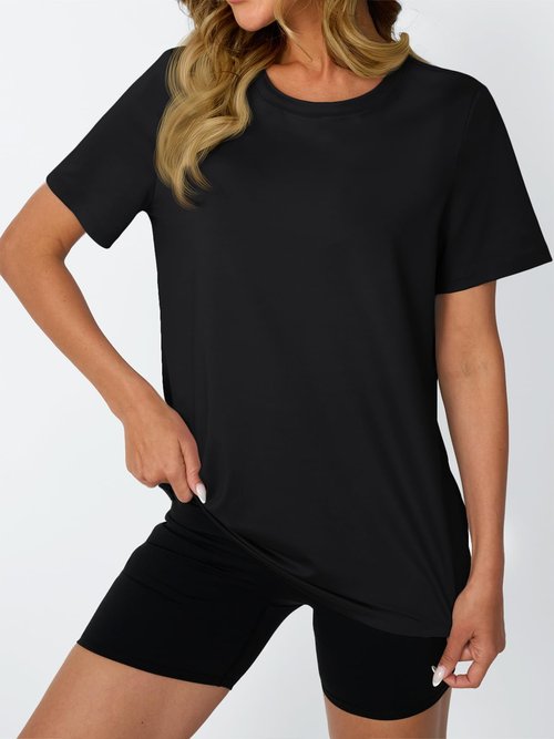 AUTOMET Women's Workout Tops Short Sleeve Gym Shirts Yoga Moisture Wicking Quick Dry Athletic Tshirts for Running Hiking Black M