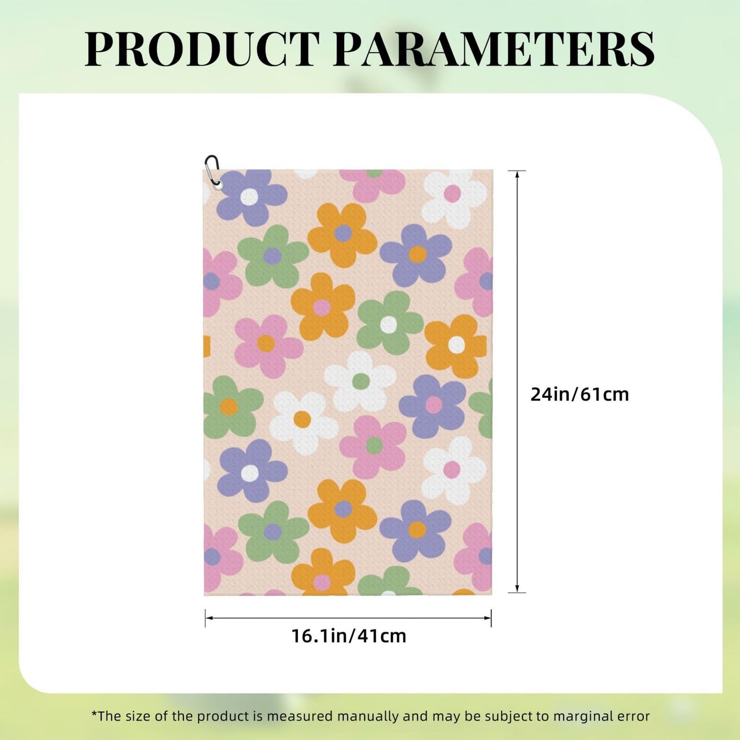 BEIANSHUO Cute Flowers Floral Golf Towel (16" X 24") with Carabiner Clip | Premium Microfiber Fabric | Golf Towel for Men and Women