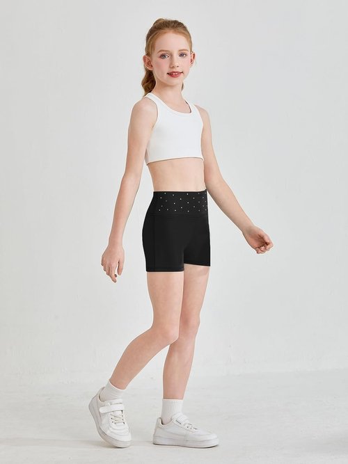 Haloumoning Girls Athletic Shorts - Sparkly High-Waisted Yoga & Dance Biker Shorts | Sizes 5-14Y