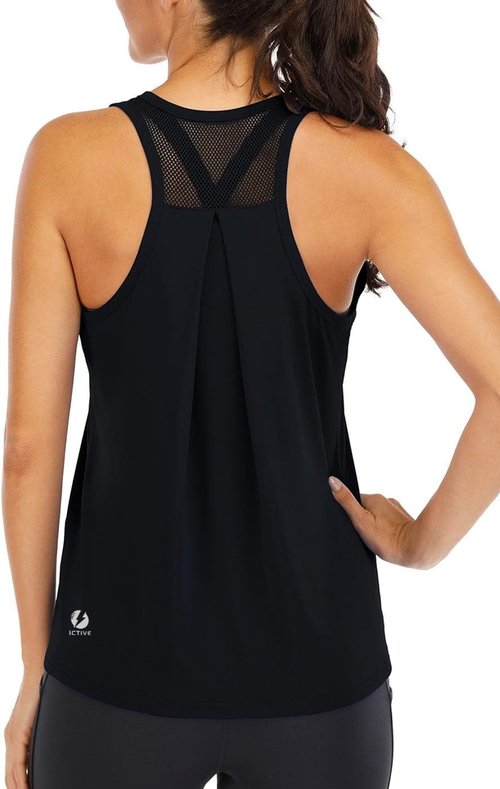 ICTIVE Women's Workout Tops - Loose Fit Racerback Mesh Backless Muscle Tank for Running