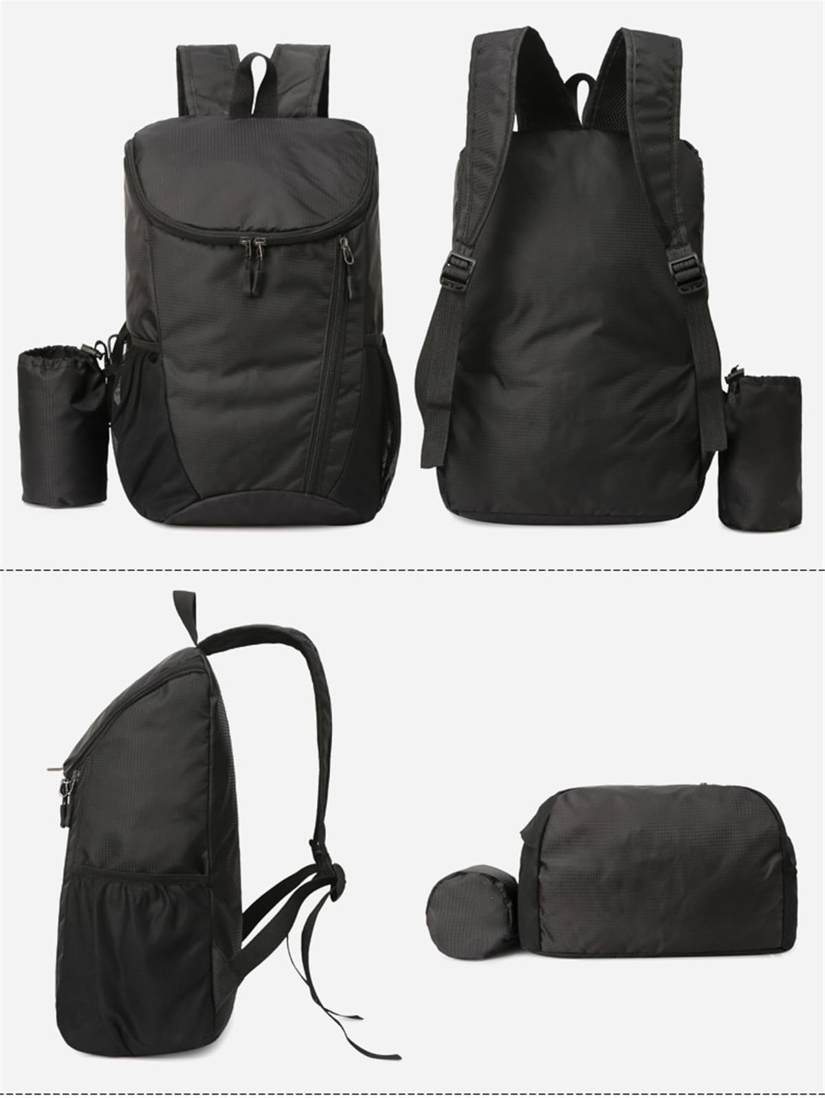 AUUEYY Portable Foldable Backpack Folding Mountaineering Bag, Ultralight Outdoor Cycling Rucksack, Travel Hiking Knapsack (Black)