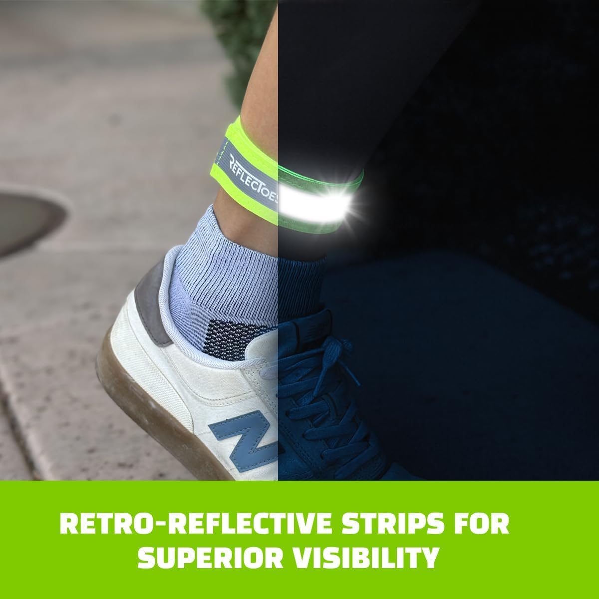 ReflecToes Reflective Safety Bands (Pack of 2), Adjustable 5-16 in for Wrist, Arm, Ankle or Leg - Fluorescent Day Visibility + 360° Retroreflective Night Safety for Running, Walking, Cycling