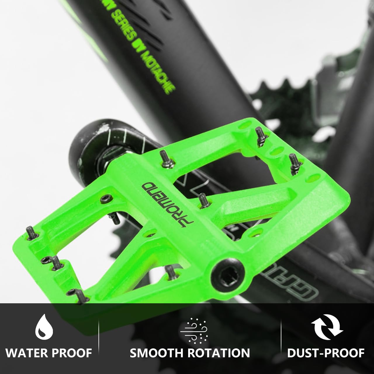 Mountain Bike Pedals - Durable Nylon DU Bearing Platform Pedals for MTB and BMX (Green)