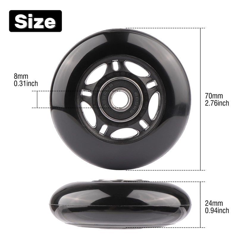 WHEELGOO 2-Pack PU Luggage Suitcase Replacement Wheels Repair Kit w/ABEC-7 Bearings and 6mm Axles for Trolley Carry-on Roller Travel Bag (70 * 24mm)