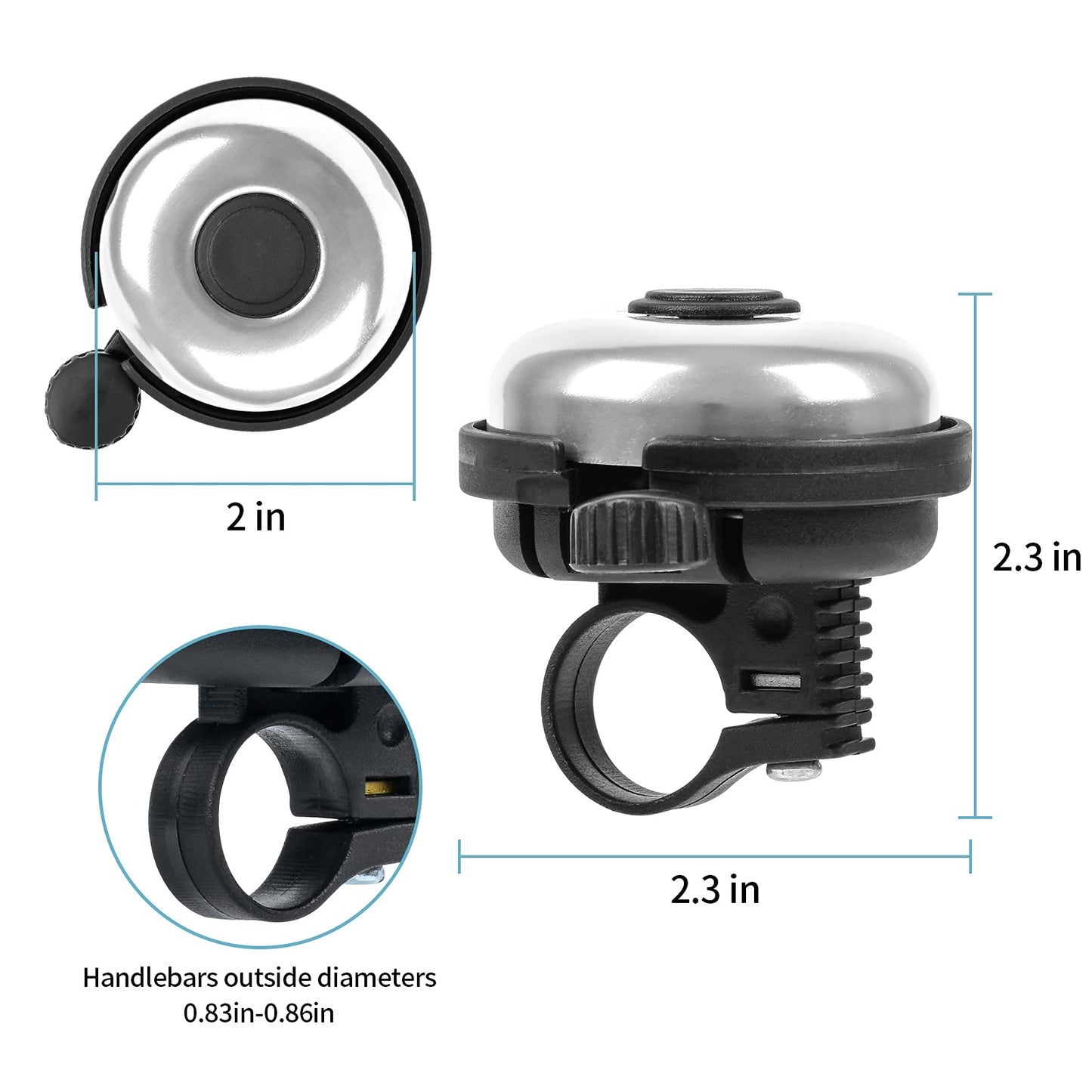 Xthuge Classic Bike Bell, Aluminum Bicycle Bell, Loud Crisp Clear Sound Bicycle Bike Bell for Adults Kids(Silver, Silver-Left Hand Use-2 Pack)