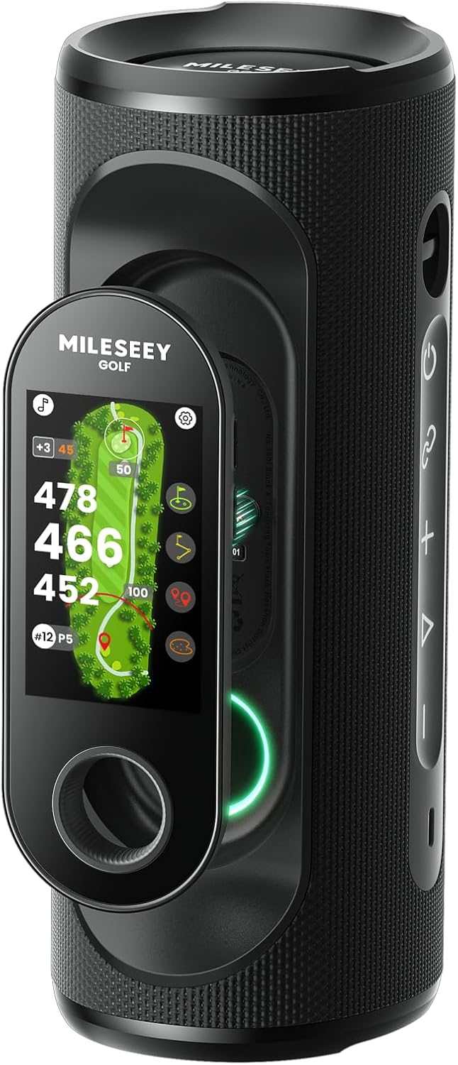MiLESEEY GeneSonic Pro Golf Speaker - Detachable GPS Rangefinder, 43000+ Preloaded Courses, Waterproof, 15H Battery