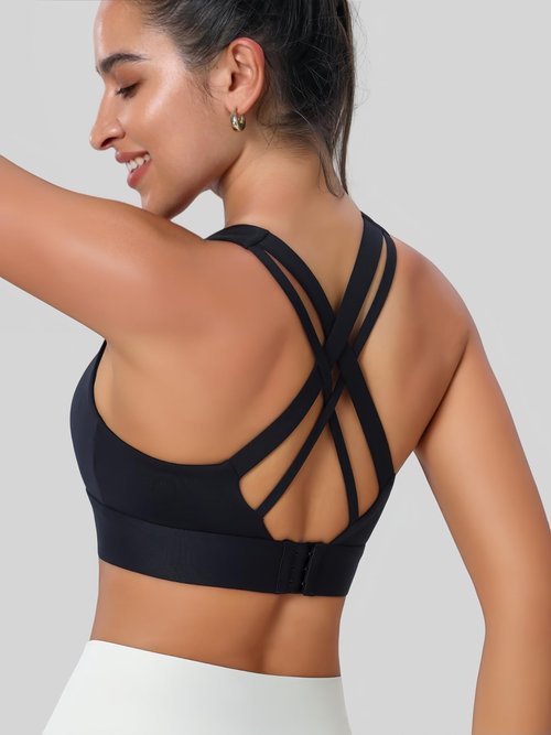 High Support Sports Bra for Women High Impact Womens Sports Bras Adjustbale Back Closure Molded Cup Cross Back Running Workout Bra Black